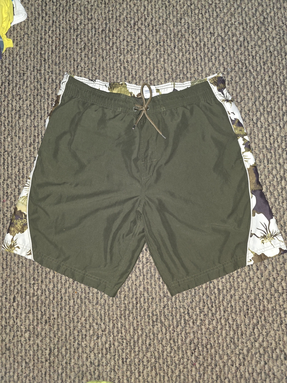 Y2k Reebok Olive Green Swim Trunks with Floral Side Panels  Size 32